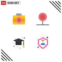 Universal Icon Symbols Group of 4 Modern Flat Icons of camera cap technology fast food graduation Editable Vector Design Elements