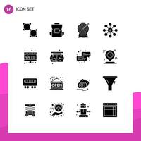 Pictogram Set of 16 Simple Solid Glyphs of online cell aim biology targeting Editable Vector Design Elements