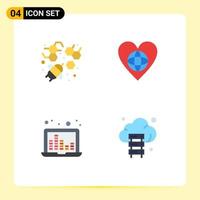 conjunto moderno de 4 iconos y símbolos planos, como barras de sonido de abeja, ecología, ondas de sonido del corazón, elementos de diseño vectorial editables vector