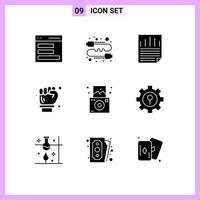 Pack of 9 Modern Solid Glyphs Signs and Symbols for Web Print Media such as camera engineer marketing architect paper check Editable Vector Design Elements