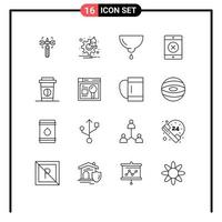 Set of 16 Modern UI Icons Symbols Signs for food coffee baby smartphone mother Editable Vector Design Elements