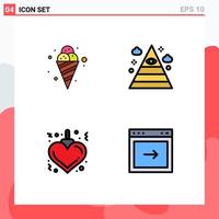 Modern Set of 4 Filledline Flat Colors Pictograph of cream heart cold pyramid arrow Editable Vector Design Elements