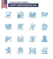 feliz día de la independencia 16 paquete de iconos de blues para web e impresión estados de estados unidos puente mapa turismo editable día de estados unidos elementos de diseño vectorial vector