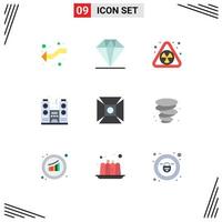 Pictogram Set of 9 Simple Flat Colors of shooting highlight pollution focus party Editable Vector Design Elements