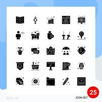 Modern Set of 25 Solid Glyphs and symbols such as lcd media chart display user Editable Vector Design Elements