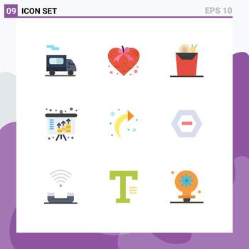 User Interface Pack of 9 Basic Flat Colors of refresh arrow noodle investment growth Editable Vector Design Elements