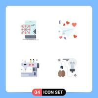 4 User Interface Flat Icon Pack of modern Signs and Symbols of api machine development love sewing Editable Vector Design Elements