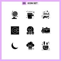 9 User Interface Solid Glyph Pack of modern Signs and Symbols of investment technology hand products electronics Editable Vector Design Elements