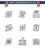 Stock Vector Icon Pack of American Day 9 Line Signs and Symbols for star military independence badge party decoration Editable USA Day Vector Design Elements
