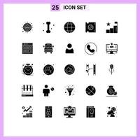 Set of 25 Modern UI Icons Symbols Signs for graph analysis education processor chip microchip Editable Vector Design Elements