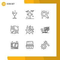 Pictogram Set of 9 Simple Outlines of cog play zoom in player cd Editable Vector Design Elements