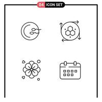 Stock Vector Icon Pack of 4 Line Signs and Symbols for process nature medicine modeling application calendar Editable Vector Design Elements