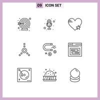 9 Universal Outlines Set for Web and Mobile Applications internet investment love business fire ware Editable Vector Design Elements