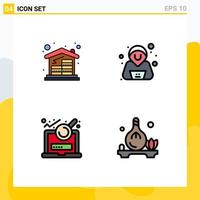 Pack of 4 Modern Filledline Flat Colors Signs and Symbols for Web Print Media such as coins research money security herb Editable Vector Design Elements