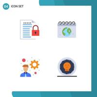 Modern Set of 4 Flat Icons Pictograph of data developer padlock globe startup Editable Vector Design Elements