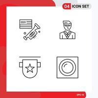 Set of 4 Modern UI Icons Symbols Signs for flag badges american manager ribbon Editable Vector Design Elements