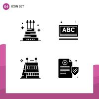 Universal Icon Symbols Group of 4 Modern Solid Glyphs of cake barrier giant learning equipment Editable Vector Design Elements