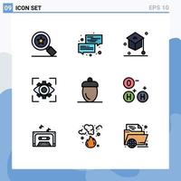 conjunto de 9 iconos de interfaz de usuario modernos símbolos signos para bellota vista educación imaginación vista elementos de diseño vectorial editables vector