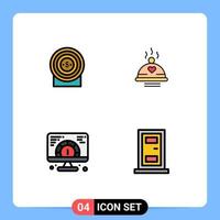 Pack of 4 creative Filledline Flat Colors of target speed target bbq website Editable Vector Design Elements