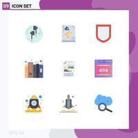 9 Thematic Vector Flat Colors and Editable Symbols of creative document play data shield Editable Vector Design Elements