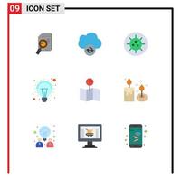 paquete de iconos de vector de stock de 9 signos y símbolos de línea para elementos de diseño de vector editables de virus de idea de datos de luz de mapa