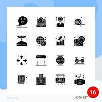 Group of 16 Solid Glyphs Signs and Symbols for ruler angle coding measurement up Editable Vector Design Elements