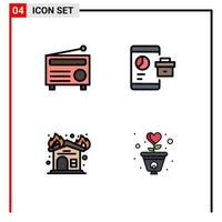 Set of 4 Modern UI Icons Symbols Signs for radio fire media report interior Editable Vector Design Elements