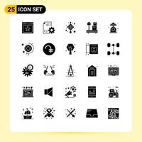 Mobile Interface Solid Glyph Set of 25 Pictograms of kitchen baking chinese weight box Editable Vector Design Elements