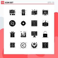 Pack of 16 creative Solid Glyphs of currency monitor file screen desktop Editable Vector Design Elements