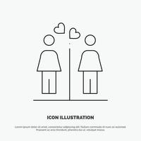 Love Couple Washroom Signs Vector Line Icon