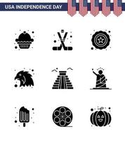 Set of 9 USA Day Icons American Symbols Independence Day Signs for usa landmark police building bird Editable USA Day Vector Design Elements