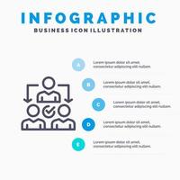 asignación delegado delegando icono de línea de distribución con 5 pasos presentación infografía fondo vector