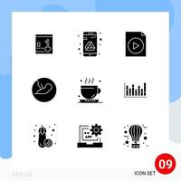 Group of 9 Modern Solid Glyphs Set for office coffee document medical biology Editable Vector Design Elements