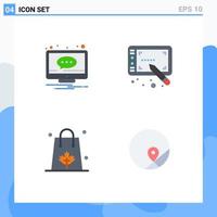 4 Flat Icon concept for Websites Mobile and Apps chat bag notification stylus shopping Editable Vector Design Elements