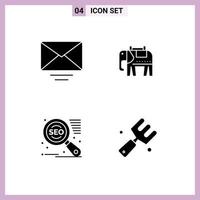 Pictogram Set of 4 Simple Solid Glyphs of letter agriculture elephent search engine farming Editable Vector Design Elements