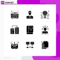 9 Universal Solid Glyphs Set for Web and Mobile Applications money currency work cashless travel Editable Vector Design Elements