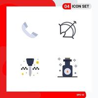 Set of 4 Commercial Flat Icons pack for call equipment telephone target key chain Editable Vector Design Elements