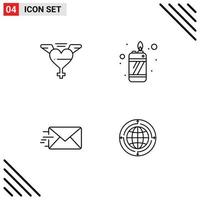 Stock Vector Icon Pack of 4 Line Signs and Symbols for heart globe fire email communication Editable Vector Design Elements