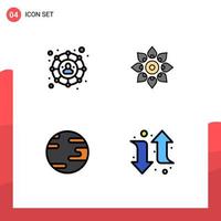 Editable Vector Line Pack of 4 Simple Filledline Flat Colors of connections earth celebrate diwali world Editable Vector Design Elements