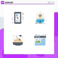 User Interface Pack of 4 Basic Flat Icons of media chinese food video doctor fast Editable Vector Design Elements