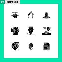 9 Universal Solid Glyphs Set for Web and Mobile Applications map city cone mobile stop Editable Vector Design Elements