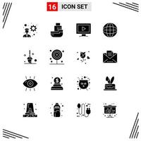 Editable Vector Line Pack of 16 Simple Solid Glyphs of cleaning multimedia monitor media player internet Editable Vector Design Elements