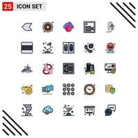 User Interface Pack of 25 Basic Filled line Flat Colors of service bathroom power video camera Editable Vector Design Elements