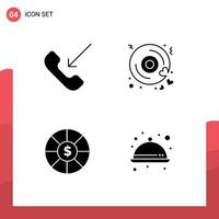 Group of 4 Modern Solid Glyphs Set for call currency phone love food Editable Vector Design Elements