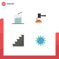 Set of 4 Commercial Flat Icons pack for cocktail law action gavel floor Editable Vector Design Elements