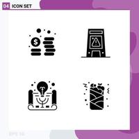 Universal Icon Symbols Group of 4 Modern Solid Glyphs of cash business idea floor warning project management Editable Vector Design Elements