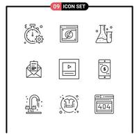 Group of 9 Outlines Signs and Symbols for corresponding email domain news lab Editable Vector Design Elements