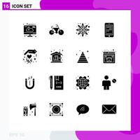Pictogram Set of 16 Simple Solid Glyphs of love gift flower coding education Editable Vector Design Elements