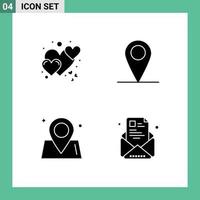 4 Solid Glyph concept for Websites Mobile and Apps heart map care pin world Editable Vector Design Elements