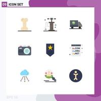 Modern Set of 9 Flat Colors Pictograph of rank insignia ecommerce summer camera Editable Vector Design Elements